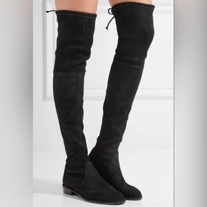 Stuart Weitzman LOWLAND OVER THE KNEE Stretch Suede Boots Black Sz 9